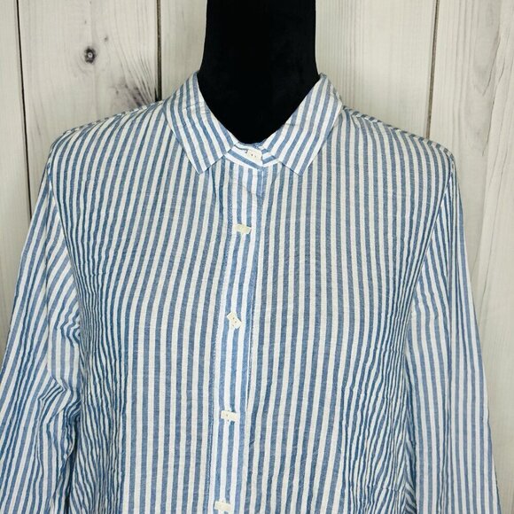 Habitat Clothes To Live In Button Up Blouse Crinkle Blue White Striped Size XS - Picture 2 of 12